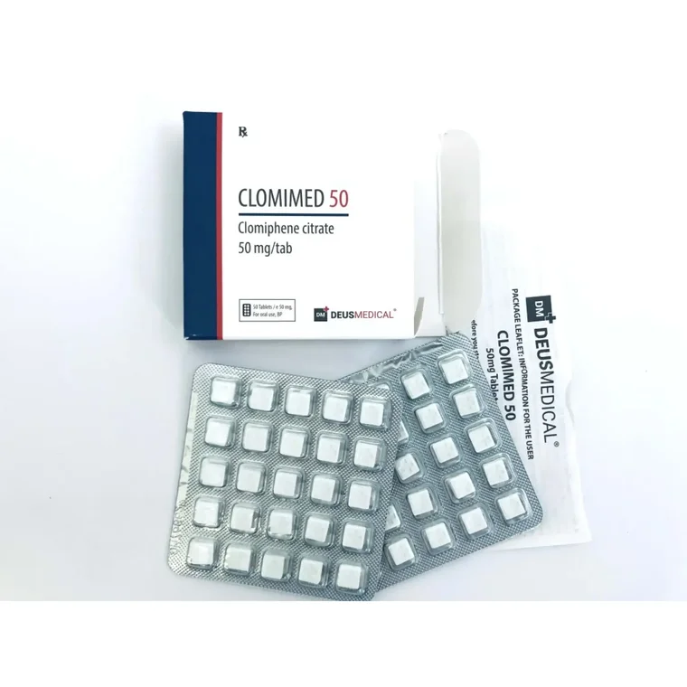 DEUS MEDICAL_CLOMIMED 50_Clomiphene citrate_DEUSPOWER_STEROIDS_BUY-2000x2000w.webp